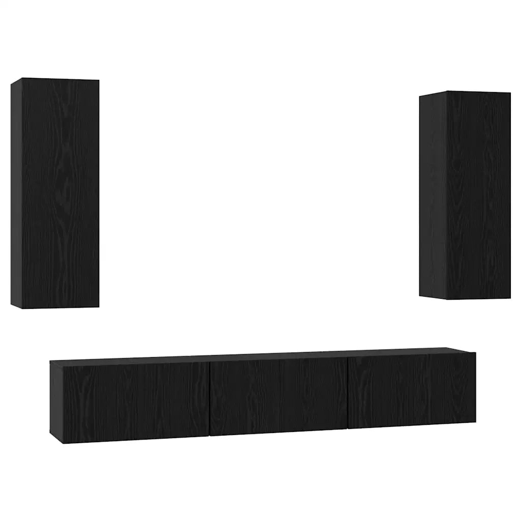 Set mobile TV 5 pz-Credenza per TV Rovere Nero Legno multistrato 696364