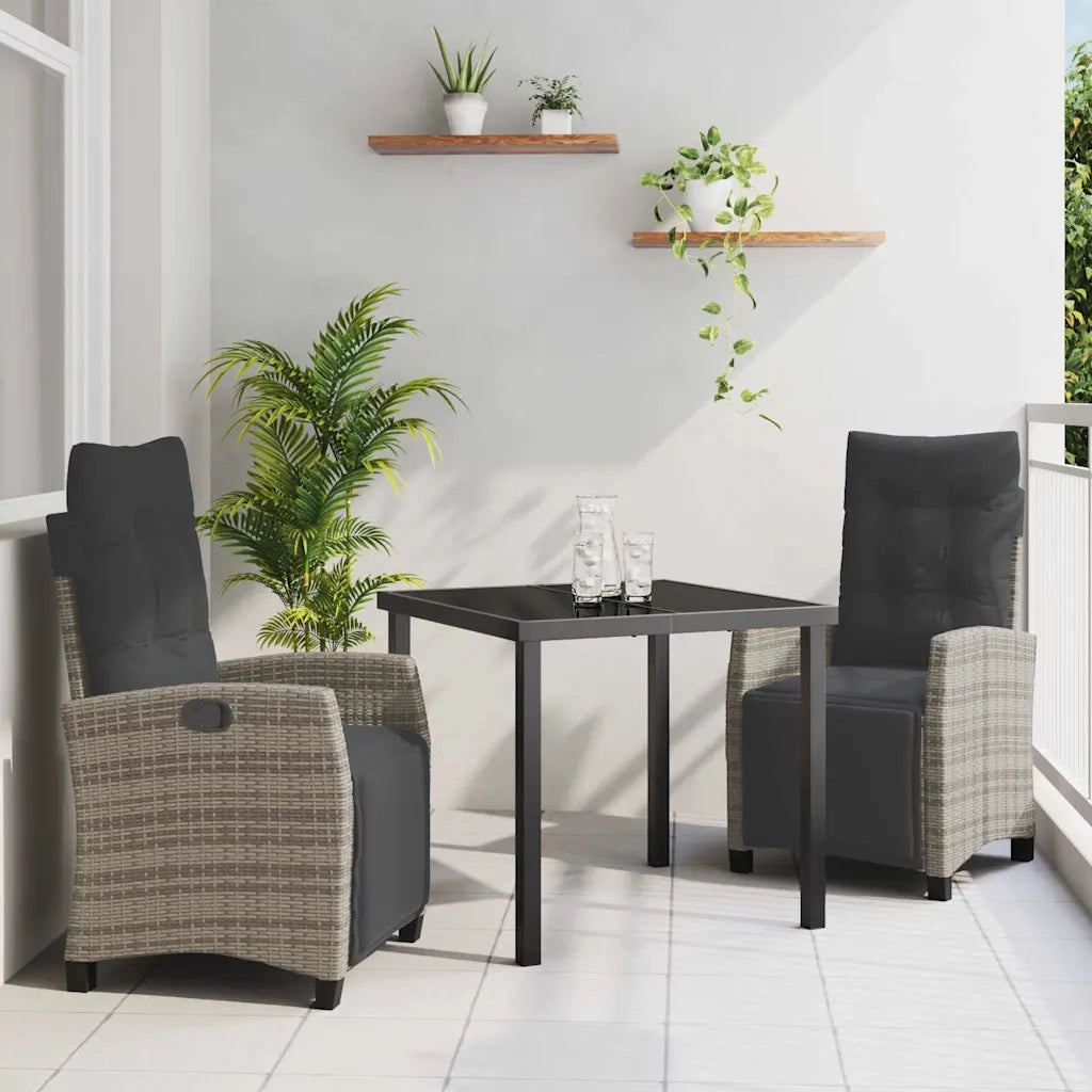 Set da Pranzo per Giardino con cuscino 3 pcs Grigio polyrattan 3380435