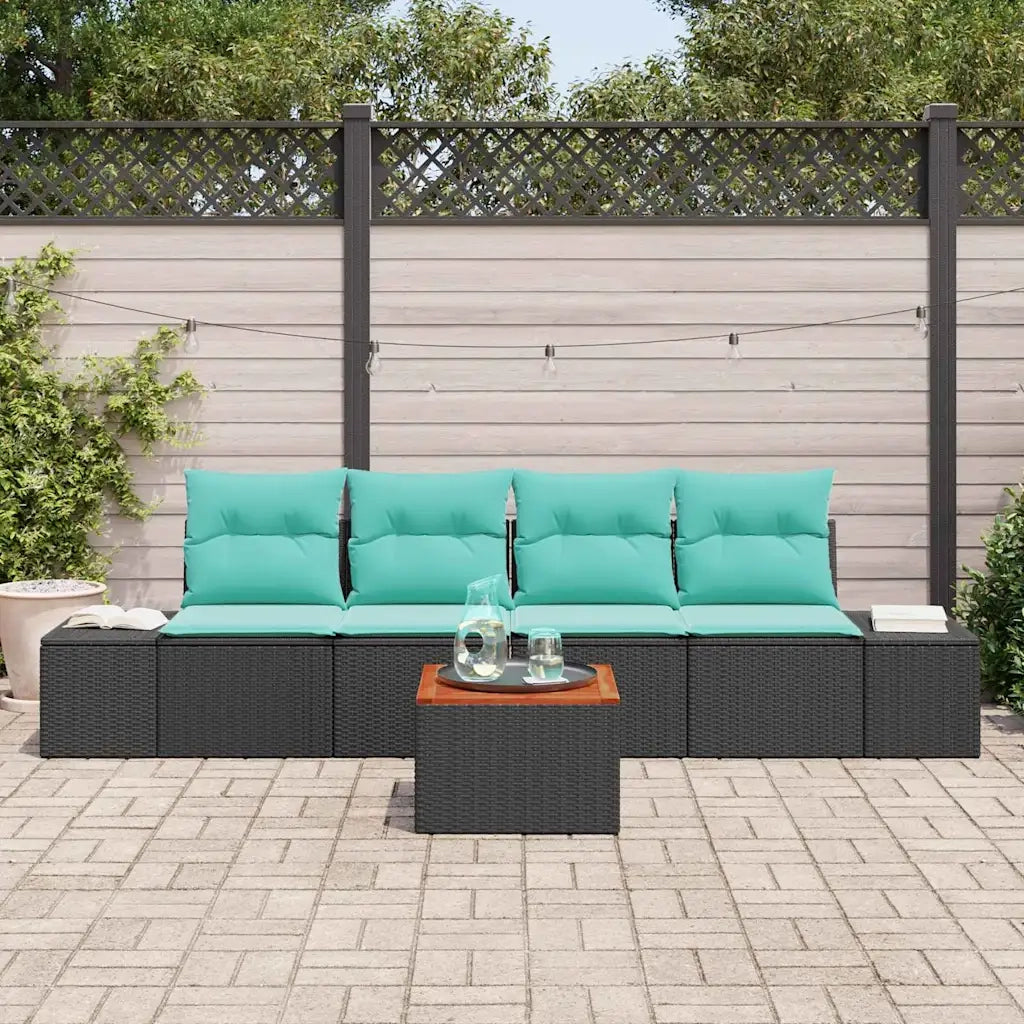 Set Divano da Giardino 5 pz Nero polyrattan 3347893
