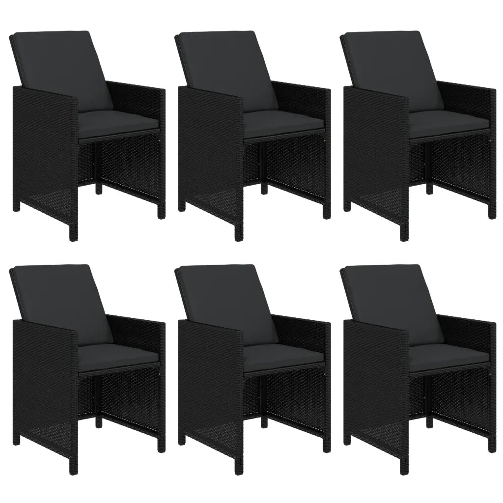 Set da Pranzo da Giardino 7 pz Nero con Cuscini in Polyrattan 3095531