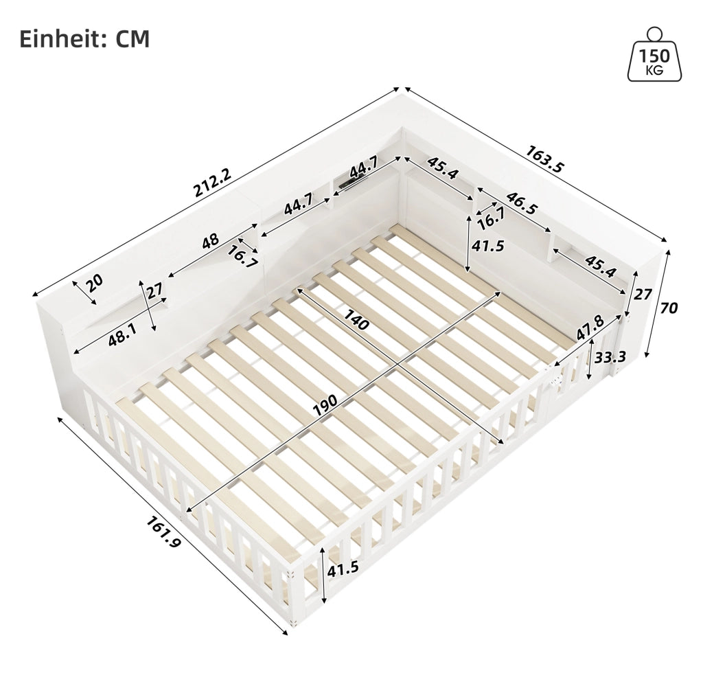 Letto da giorno 140x190 cm con vano laterale, prese e USB, bianco