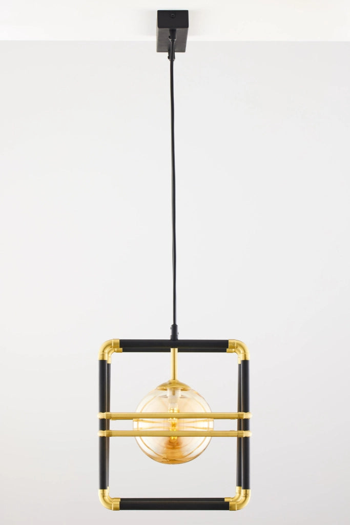 Lampadario moderno nero oro sfere ambra 2xG9 Fiori