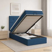 Letto ottomano con materasso Blu 90 x 200 cm Tessuto 3457465