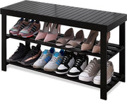 Organizzatore per scarpe a 3 livelli in bambù per la stanza da bagno e la stanza per la casa (nero)