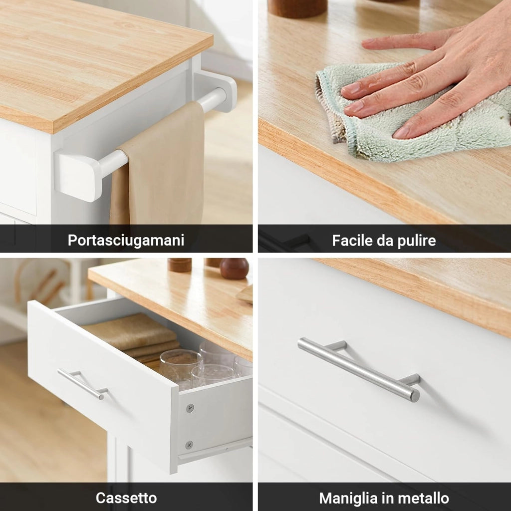 Carrello cucina mobile cucina salvaspazio mobiletto cucina con cassetto e anta credenza cucina madia cucina bianco-naturale 68x46x90cm FKW102-WN