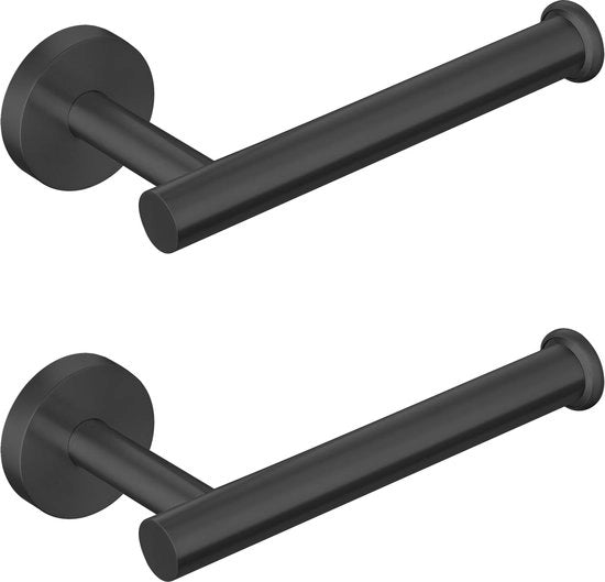 Supporto per carta igienica, supporto per carta igienica da parete per bagno, cucina, area sanitaria, design moderno, adatto per rulli di carta igienica extra grandi, acciaio inossidabile, inossidabile, nero, 2-pack