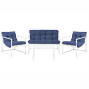 Set da giardino moderno a 4 posti in acciaio zincato con cuscini blu esterno elegante
