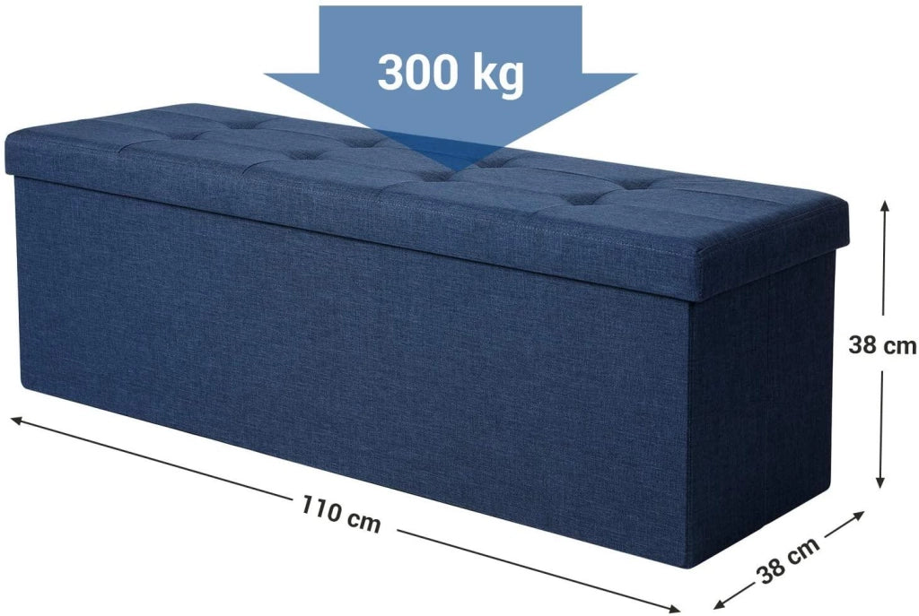 Panca contenitore con coperchio pouf pieghevole grande ingresso camera da letto salvaspazio volume 120 l portata max 300kg rivestimento blu scuro 12_0000219