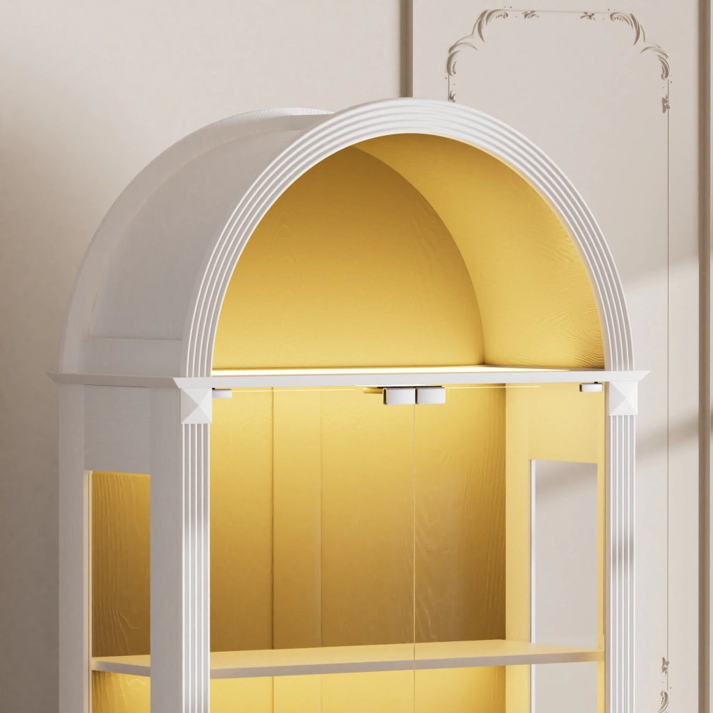 Vetrina ad arco con ante in vetro temperato e illuminazione LED MDF bianco