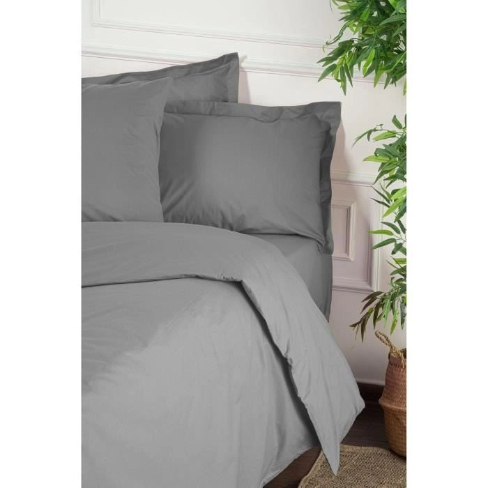 Completo letto - 1 copripiumino 220 x 240 cm + 2 federe 60 x 60 cm - 100% cotone rinforzato - Grigio
