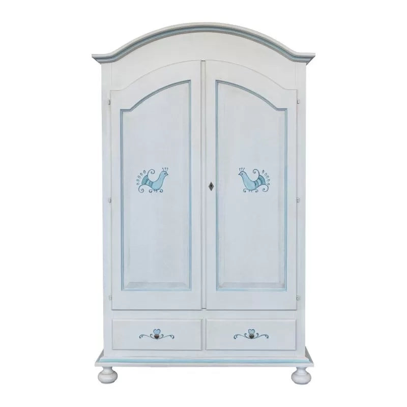 Armadio 2 porte legno shabby bianco anticato filo azzurro pavoncella 125x61x200 - Mobili 2G