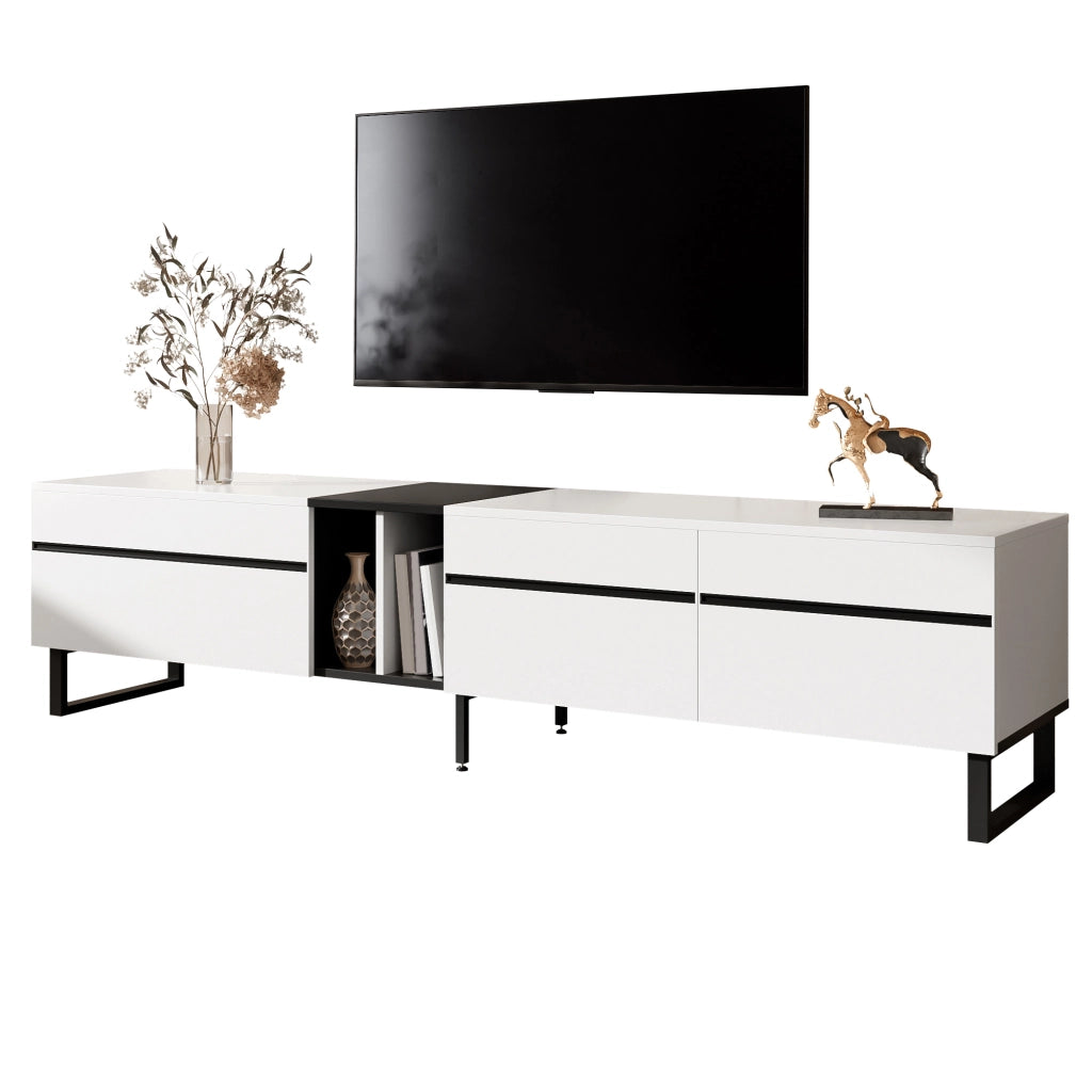 OKWISH Mobile TV con 2 Ante, 1 Vano a Ribalta e Scomparti Aperti, Piedini Regolabili, 180 x 38 x 45 cm