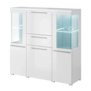 Mobile buffet alto per soggiorno in bianco lucido con illuminazione LED multicolore integrata collezione BOMBAY.