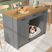 Carrello portavivande con area per animali; ripiano regolabile; MDF; naturale grigio