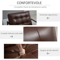 Poltrona Imbottita Stile Industriale Trapuntata a Bottoni, Arredamento Moderno Poltroncina da Ingresso in Metallo e PU, 75x81x78cm Marrone