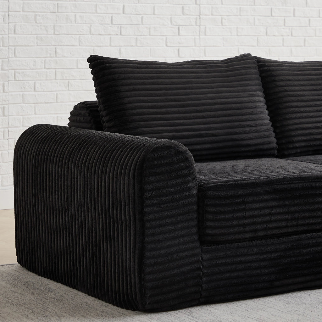 Divano Letto Modulare con Pouf e Cuscini in Velluto ¨C MINIMAL ¨C Grigio/Beige