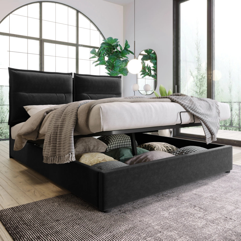 Letto Contenitore Matrimoniale 140x200 cm; con Testiera Regolabile e Vano Salvaspazio