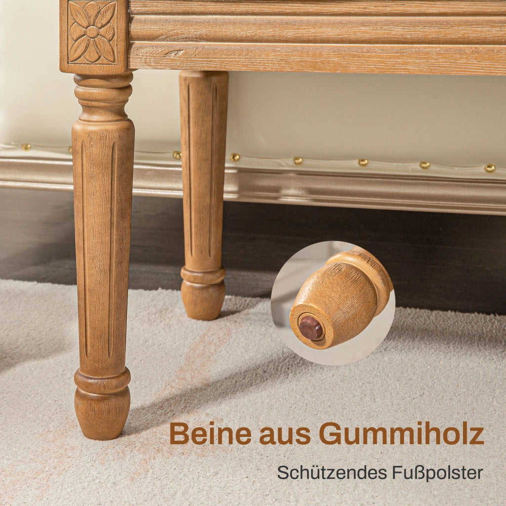 Panca imbottita Panca da letto con gambe in legno e design capitonné in poliestere Crema