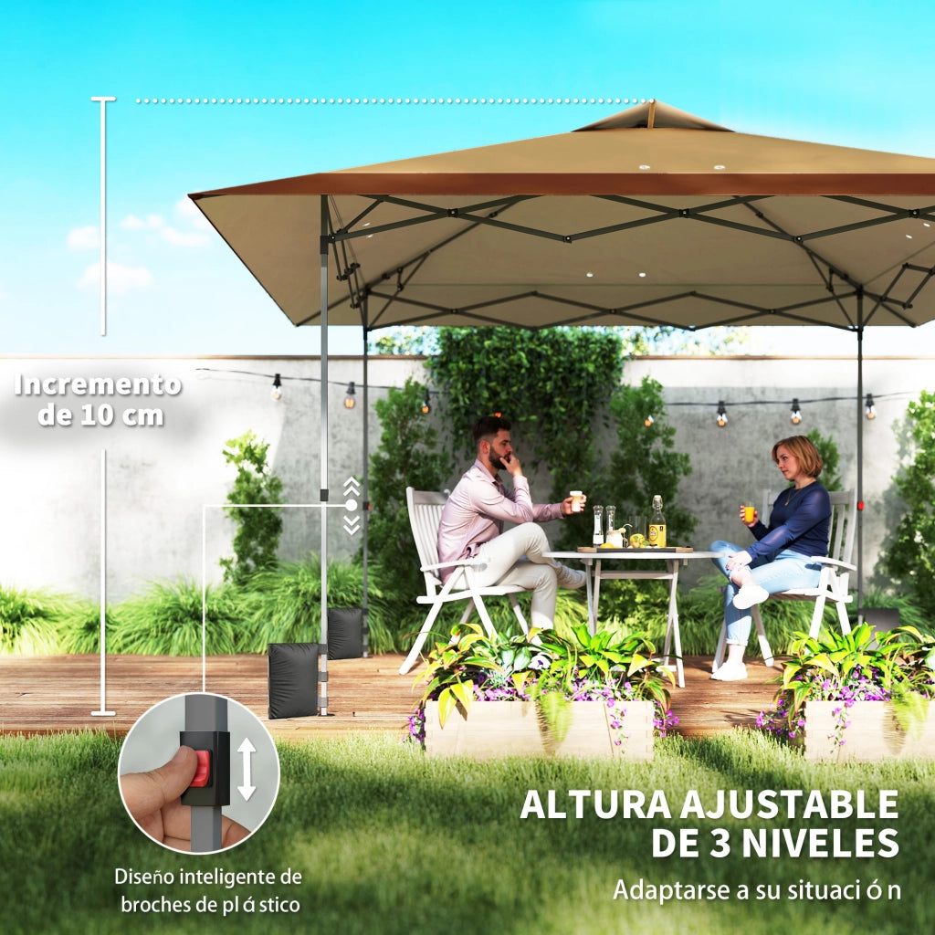 Tenda da giardino pieghevole 4x4 m ¨C zephmum ¨C beige e marrone con sacchi di sabbia e ruote