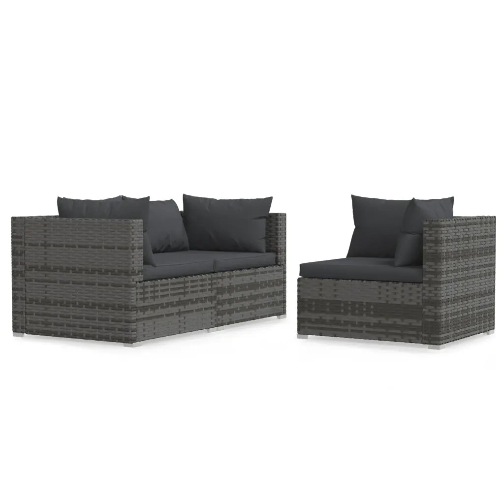 Set Divani da Giardino 3 pz | Set Salotto da Giardino con Cuscini in Polyrattan Grigio