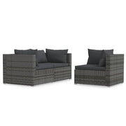 Set Divani da Giardino 3 pz | Set Salotto da Giardino con Cuscini in Polyrattan Grigio