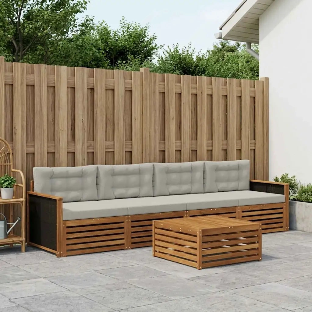 Set di divani da esterno 5 pcs Naturale e Grigio Chiaro