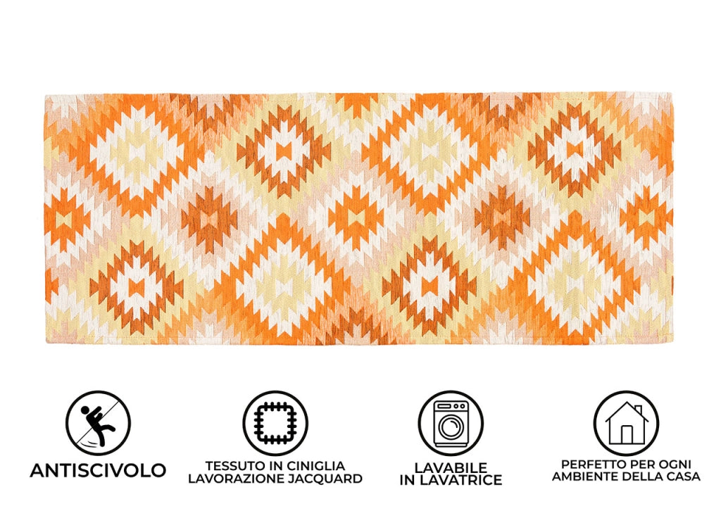 Tappeto Arredo Antiscivolo Camera Salotto Disegno Astratto Geometrico Avana By Suardi - 65x110(Set 2) - Arancio