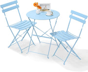 Set da Bistrò 3 Pezzi, Tavolo da Giardino Pieghevole Metallo, Set da Balcone con 2 Sedie, Mobili da Giardino, Pieghevole, Tavolo con Sedie per Balcone e Terrazzo, Blu