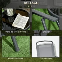 Set da Giardino 3 Pezzi con 2 Sedie 53.5x64x93 cm e Tavolino da Caffè Ø45x50 cm, in Metallo, Grigio Chiaro
