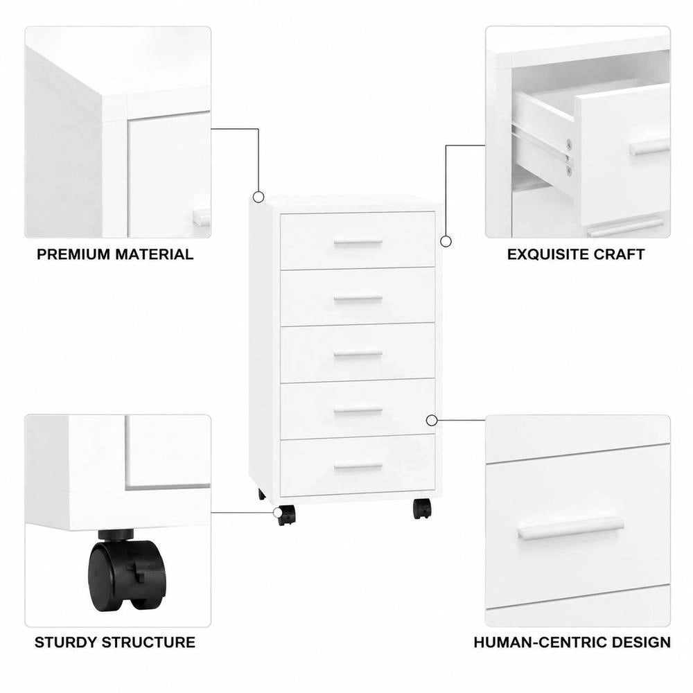 Drawer Cabinet With Casters, High-gloss White, Wood-based Material