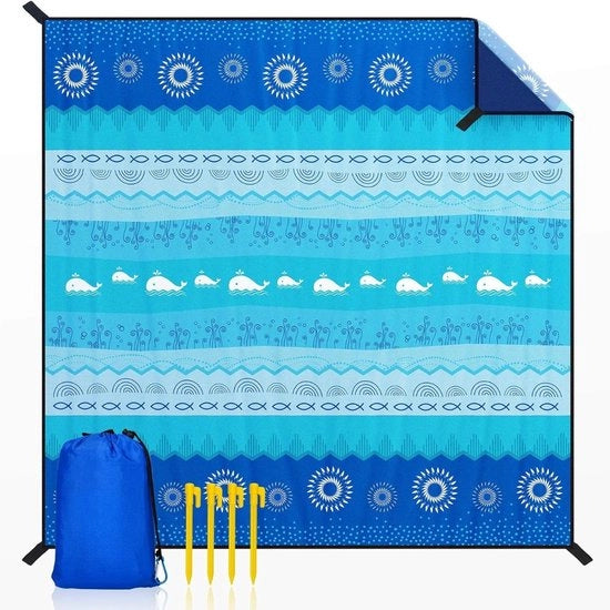 Stranddeken Extra Grosso - 280 X 300 Cm - Impermeabile - Resistente al Sabbio - Resistente all'Acqua - Mat di Soggiorno - Con 4 Viti Fissate - Bordeggio Rafforzato per il Mare - Campeggio - Escursioni a Piedi e Vacanze in Campo