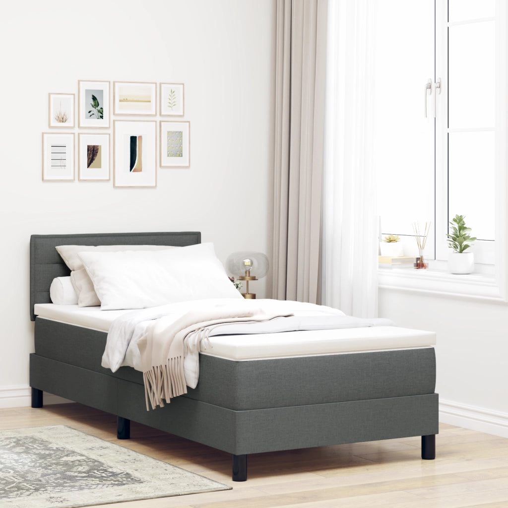 Letto Box Spring con Materasso e LED Grigio Scuro 90x190 cm Tessuto