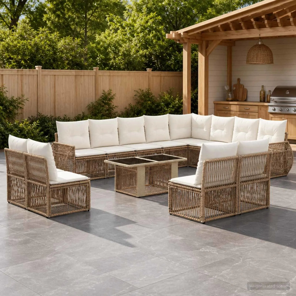 Set Divano da Giardino 13 pz Beige e Bianco Crema polyrattan 3437019