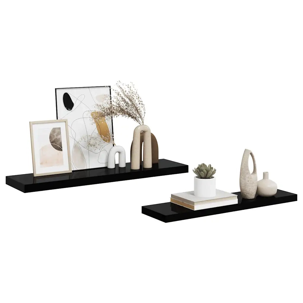 Scaffali a Parete 2 pz Nero Lucido 90x23,5x3,8 cm in MDF 323776