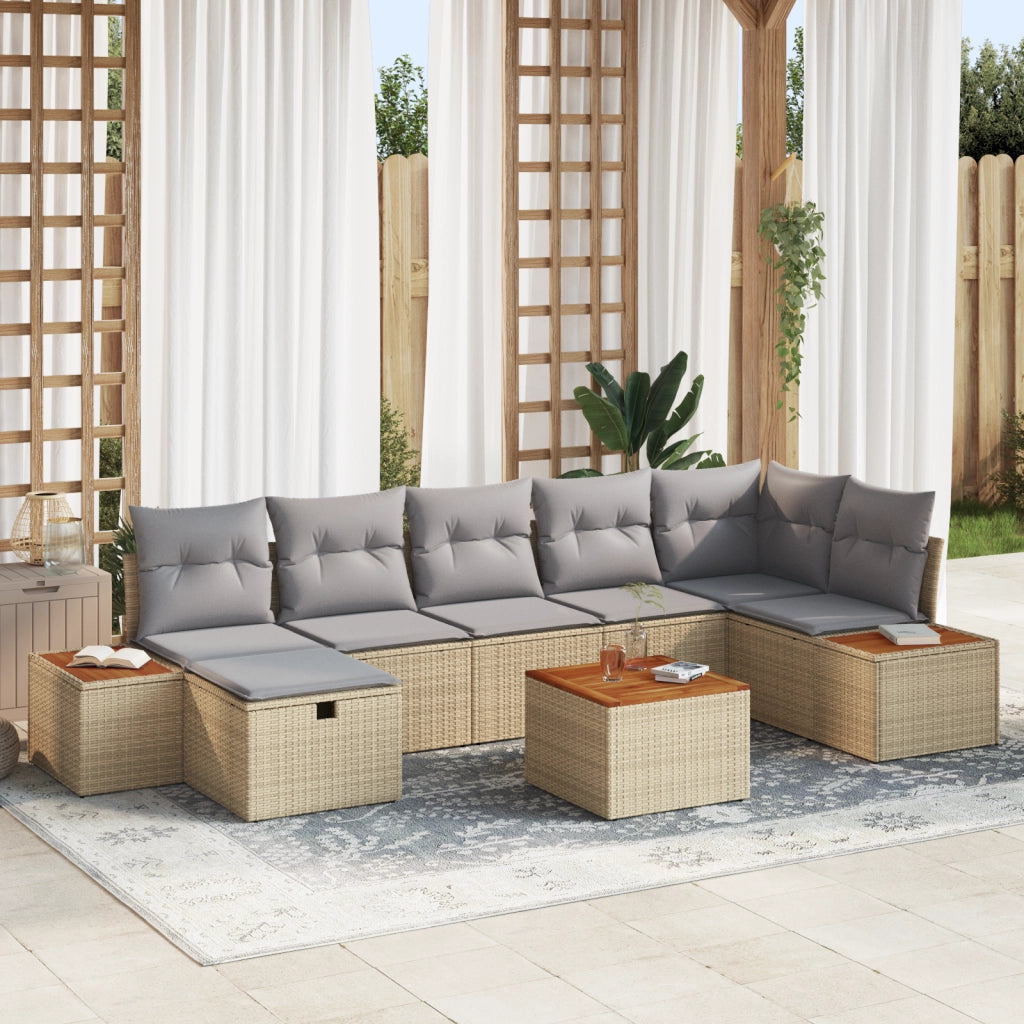 Set di Divani da Giardino a 8 Pezzi con Cuscini Beige in Rattan Sintetico