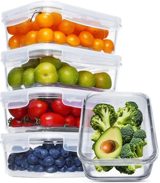 Set di 5 contenitori da pasto in vetro da 880 ml, contenitori da cibo in vetro con coperchio, contenitori da pranzo in vetro, lavabile in lavastoviglie, microonde, congelatore e forno resistente