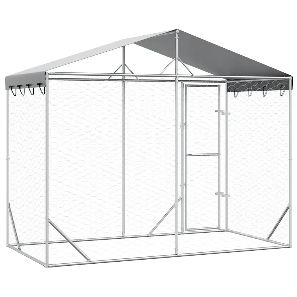vidaXL Cuccia Cani da Esterno Tetto Argento 3x1,5x2,5m Acciaio Zincato