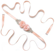 Riem di Sposa con Strass e Fiori - Larghezza 2 cm - Lunghezza 270 cm