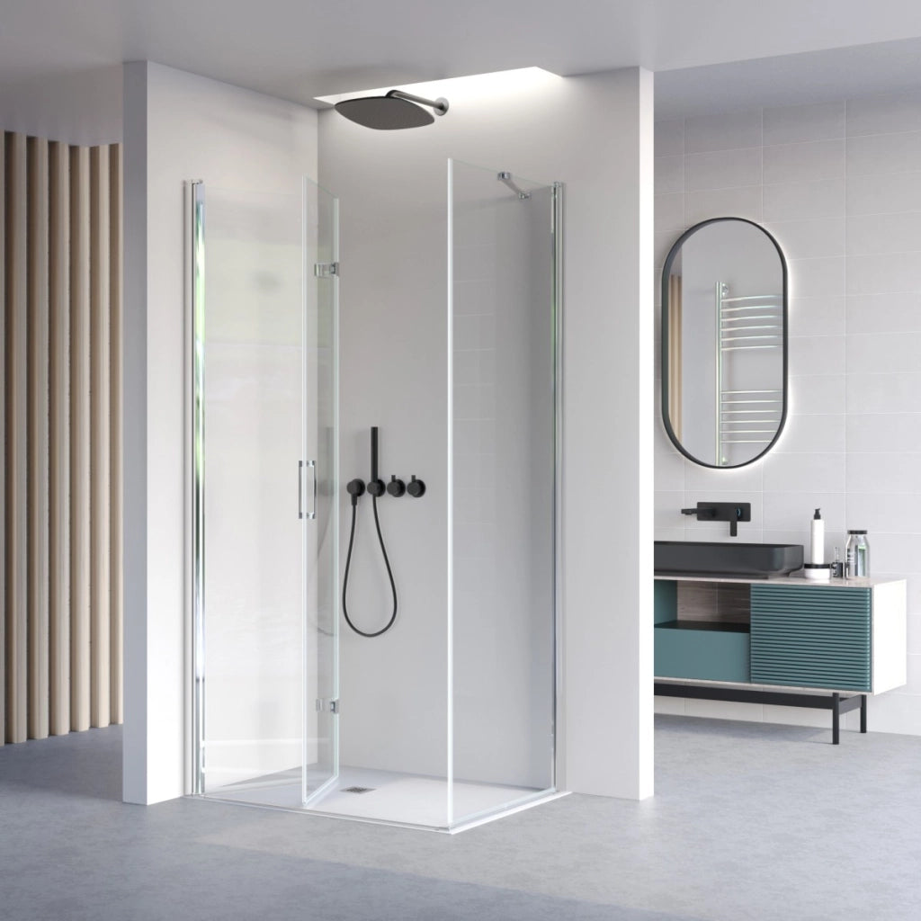 Porta doccia 2 lati porta pieghevole e lato fisso h195cm 6mm rea, misura 80x70