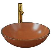Lavandino con Rubinetto e Piletta in Vetro Temperato Marrone CFW2252919