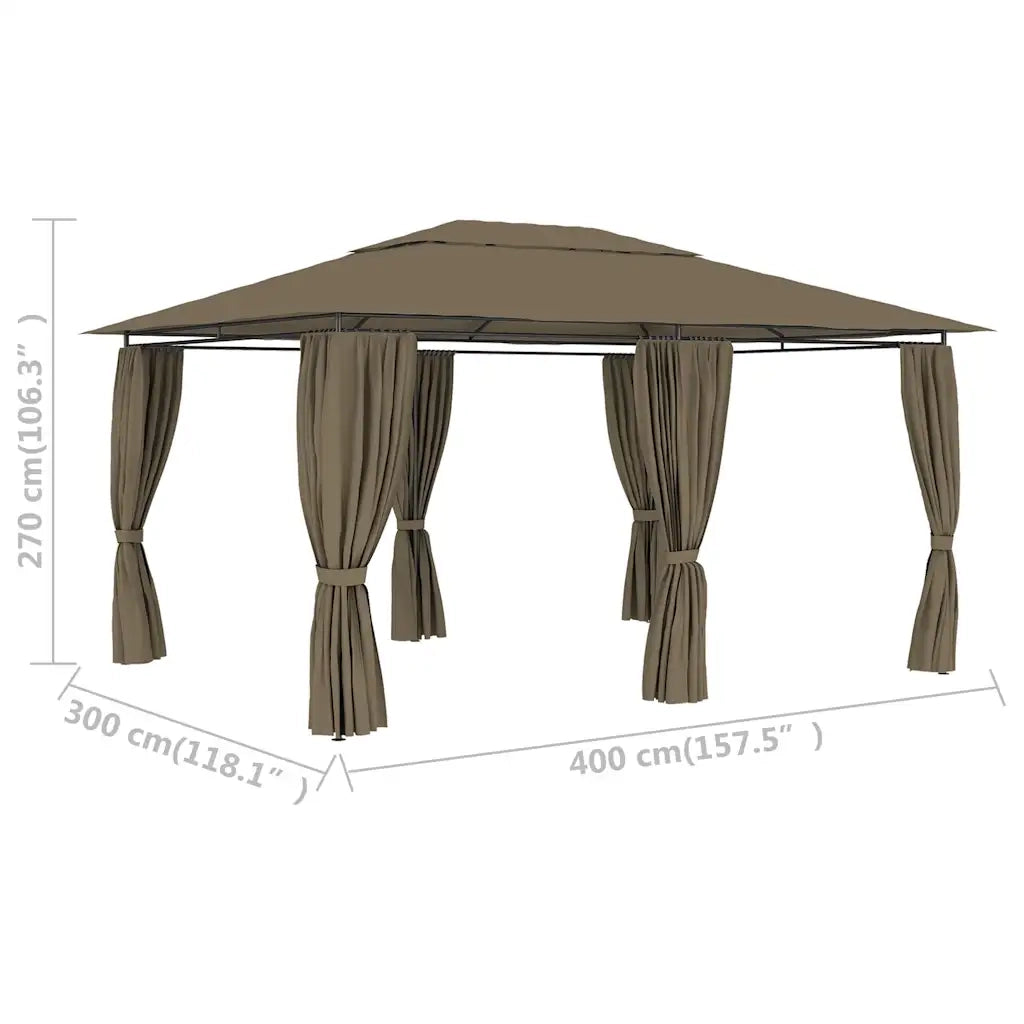 Gazebo | Pergolato da Giardino con Tende 4x3 m Grigio Talpa 180 g/m2