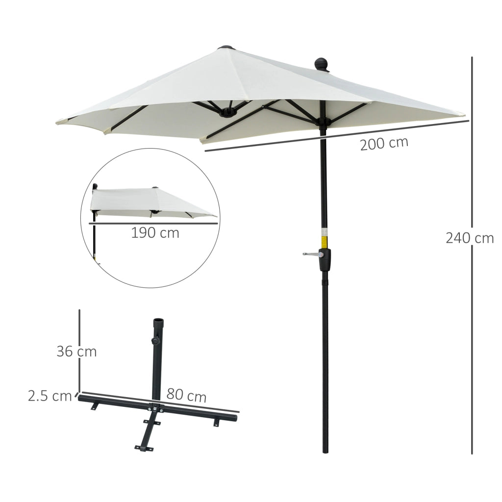 Ombrellone Semicircolare con Manovella e Tettuccio Anti UV, 200x190x240 cm, Crema