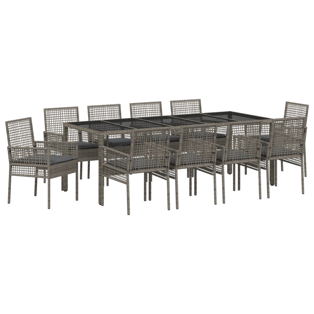 Set da pranzo da giardino 11 pezzi con cuscini Grigio Polyrattan