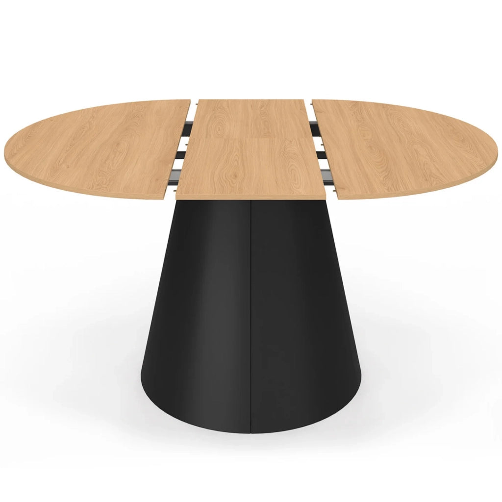 IDMarket - Tavolo da pranzo rotondo allungabile ANGELE, 4-8 posti a sedere, legno effetto faggio e gamba nera, 110-150 cm
