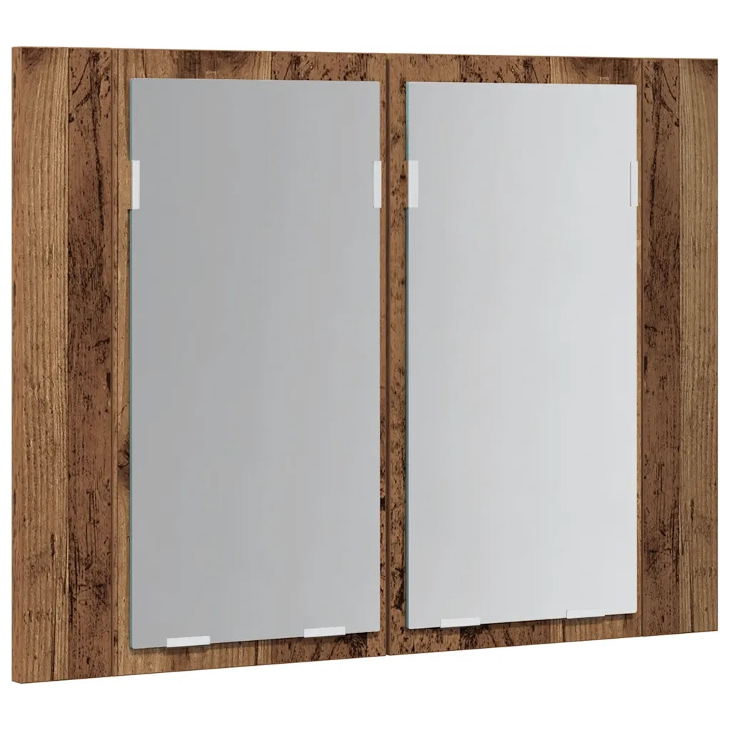 Mobile Specchio LED-Mobiletto a specchio Legno Antico 60x12x45 cm Legno Multistrato