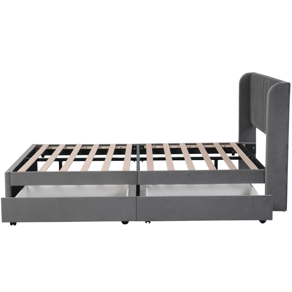 Letto matrimoniale 160x200 cm; testiera alta con 2 cassetti; velluto grigio (Senza materasso)