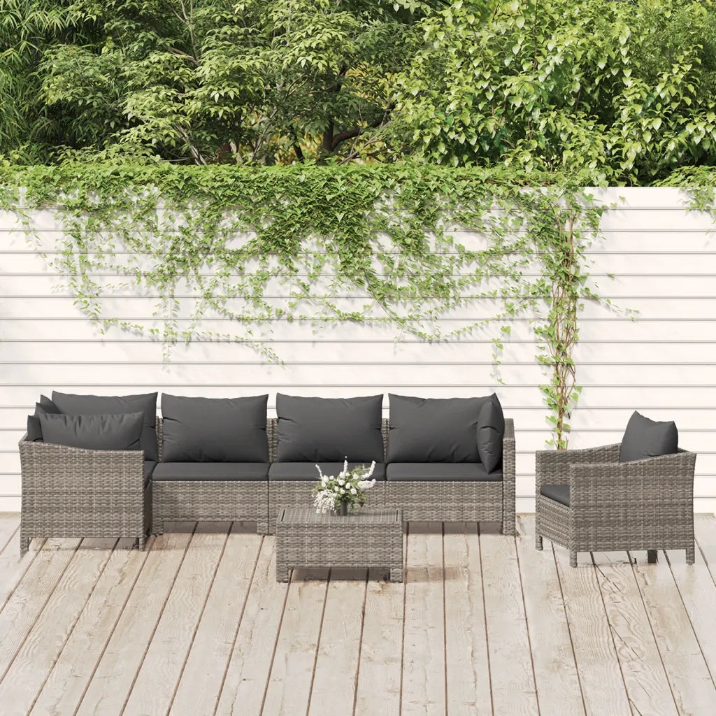Set Divani da Giardino 7 pz con Cuscini in Polyrattan Grigiocod mxl 124582