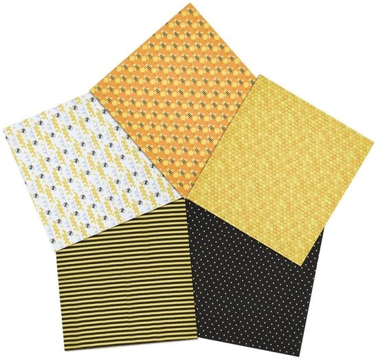 PandaHall 5 pezzi di tessuto quadrato in cotone, fiori d'api gialli e neri, per cucito estivo, decorazione artigianale, 19,7x17,7 pollici
