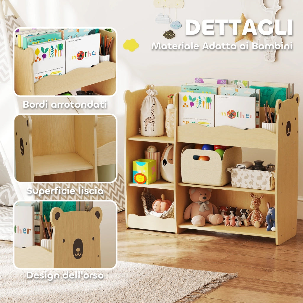 Libreria per Bambini con Ripiani Aperti e Scomparti ¨C zephmum ¨C Legno 92x29x79 cm