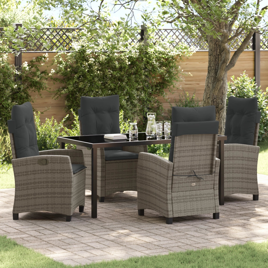 Set da Pranzo per Giardino con Cuscini Grigi in Rattan Polyrattan